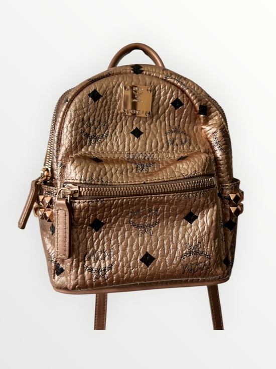 MCM Handbags - MCM Metallic Rose Gold Logo-Print Mini Backpack
